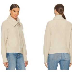 White & Warren Revolve Zip Up Jacket  Wool Casual Zip Up Crop Boho Beige Small